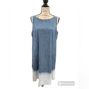 J. Jill Denim Ombre Sleeveless Shift Dress with Pockets Blue White Womens Medium